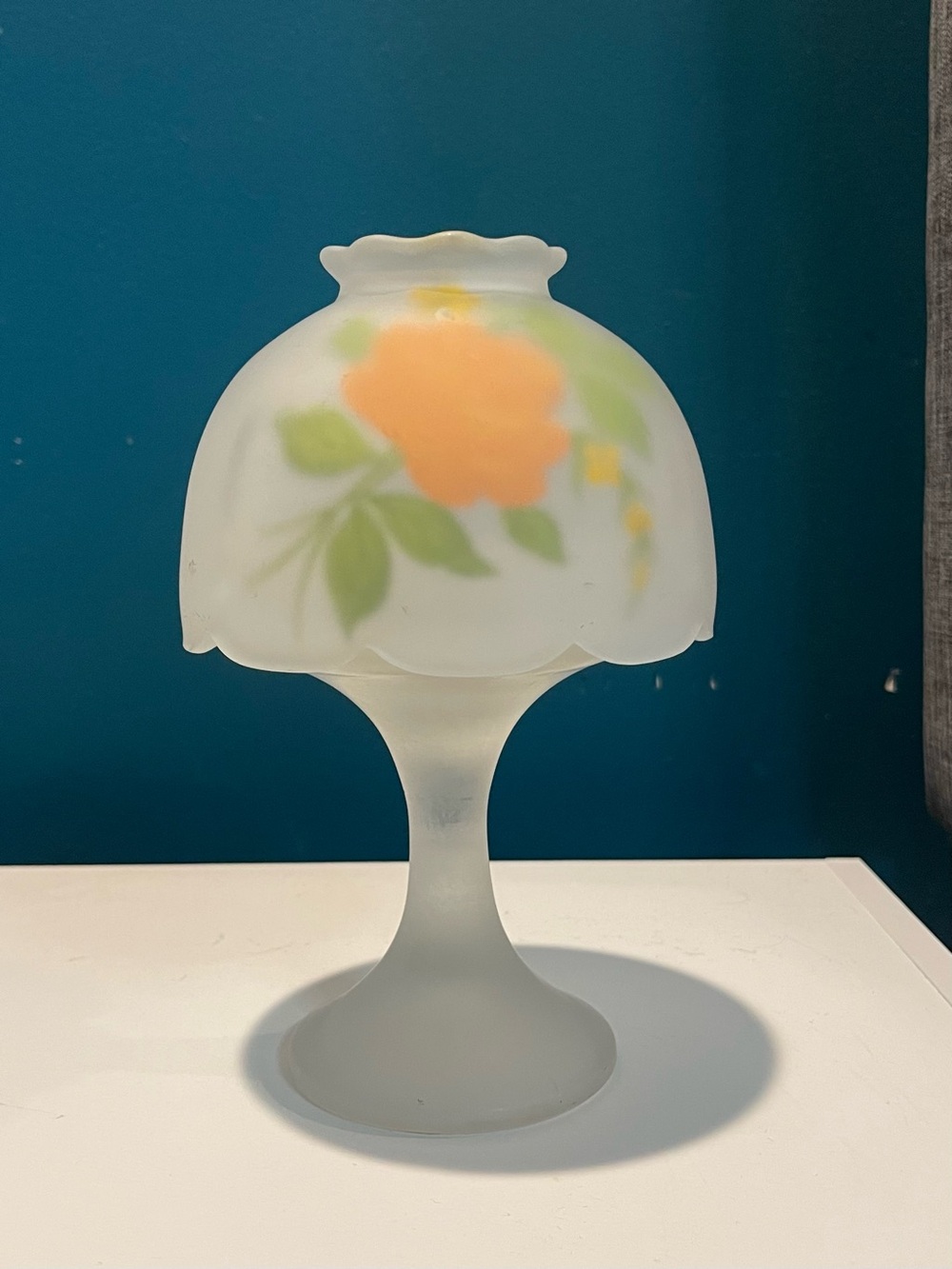 Vintage Frosted Glass Floral Fairy Lamp Style Satin Glass Candle Lamp 2 Pc